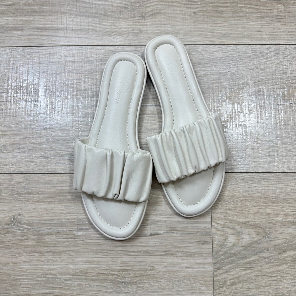 J.Crew Leather Ivory Menorca Scrunchie Strap Slide Sandals Padded Footbed 7.5 - Picture 2 of 6